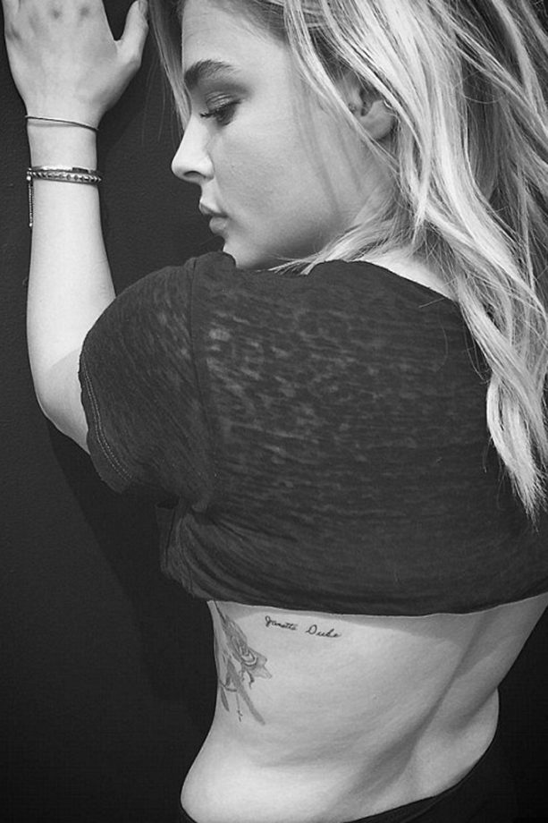 Chloe Moretz Gets Her Grandmother's Name (Janette Duke) Tattooed Onto Her Back, 2016