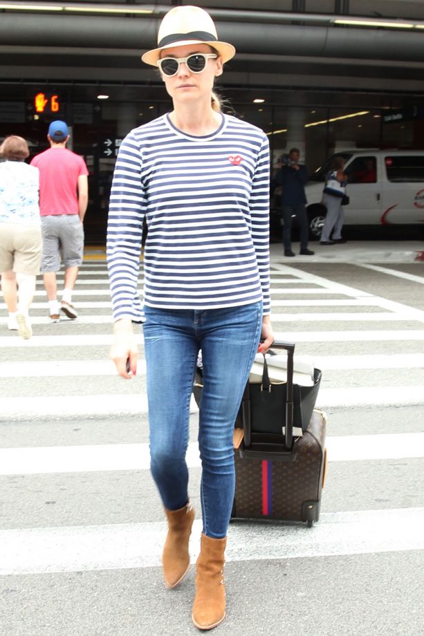 Diane Kruger Arriving At LAX In A Classic Breton Top And Chic Hat, 2015