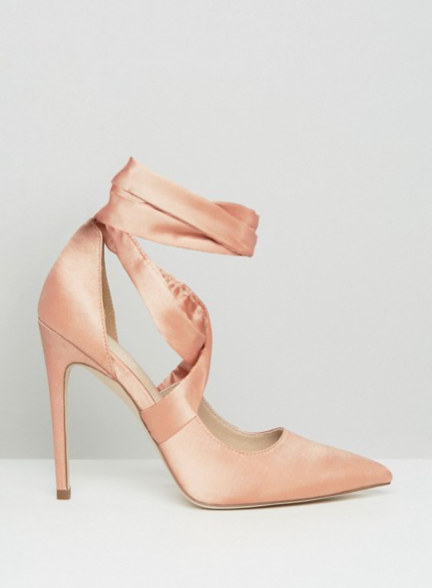 Nude Satin Lace Up Heels, £45, ASOS