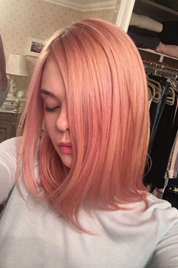 Elle Fanning Sports New Pastel Pink Hair