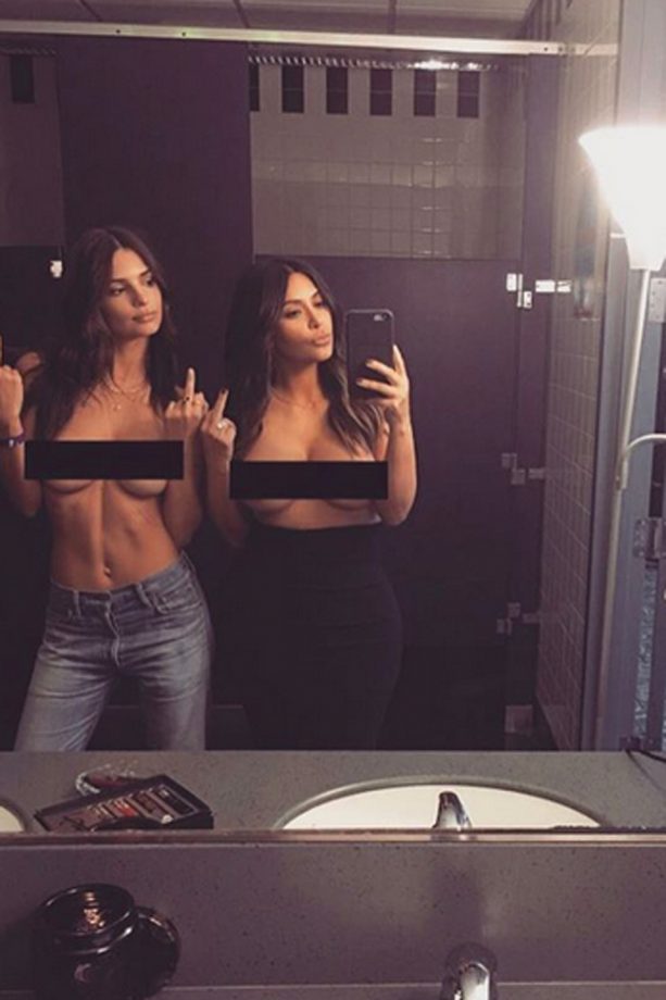 Kim Kardashian Gives A Nod To Her Controversial Nude Selfie By Posing Topless With Emily Ratajkowski, 2016