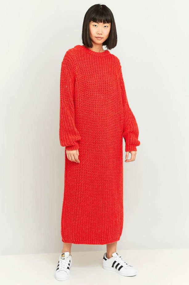 Sparkle And Fade At Urban Outfitters Chunky Red Yarn Maxi Jumper Dress £62