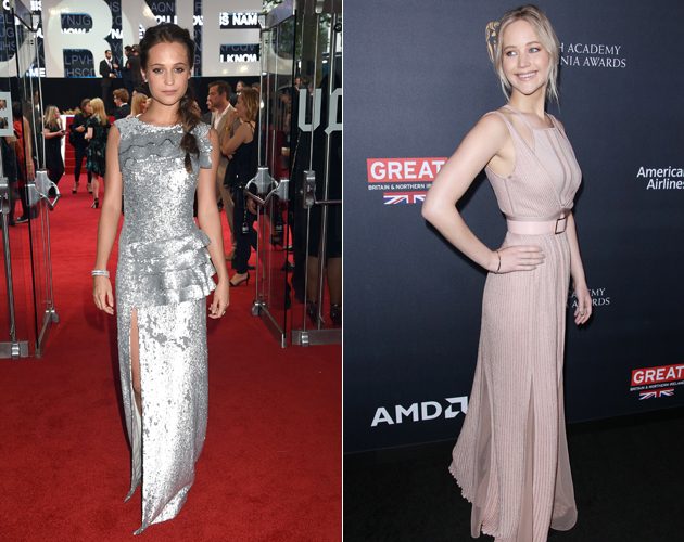 As Vogue points out, stars like Alicia Vikander and Jennifer Lawrence opt for modern, high-neck silhouettes on the red carpet
