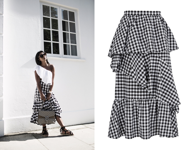 L-R: Look influencer Monikh Dale in her Monki skirt and (R) M&S's own version which is out in March