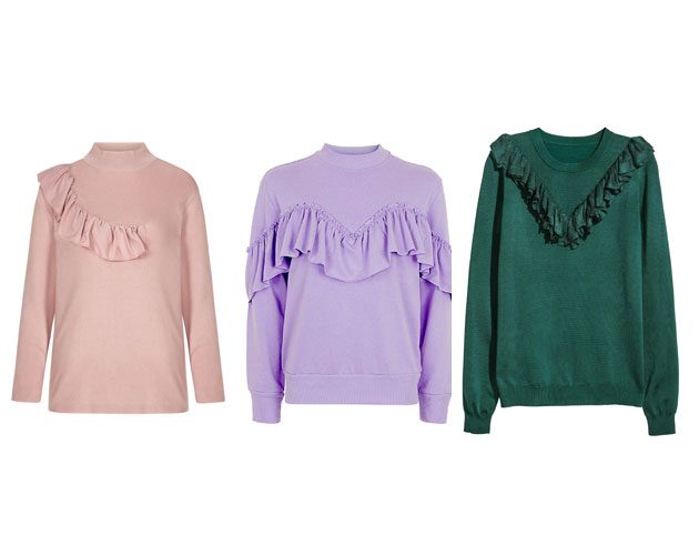 Left to right: Pink, £30, Very; Purple, £30, Topshop; Green, £24.99, H&M