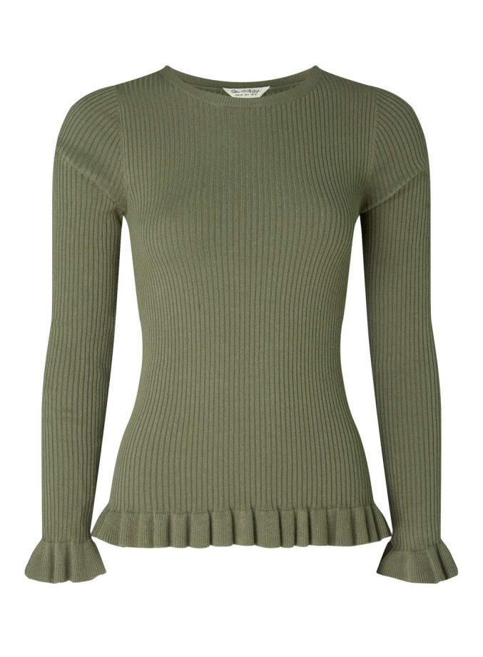 Miss Selfridge Khaki Frill Knitted Top £25