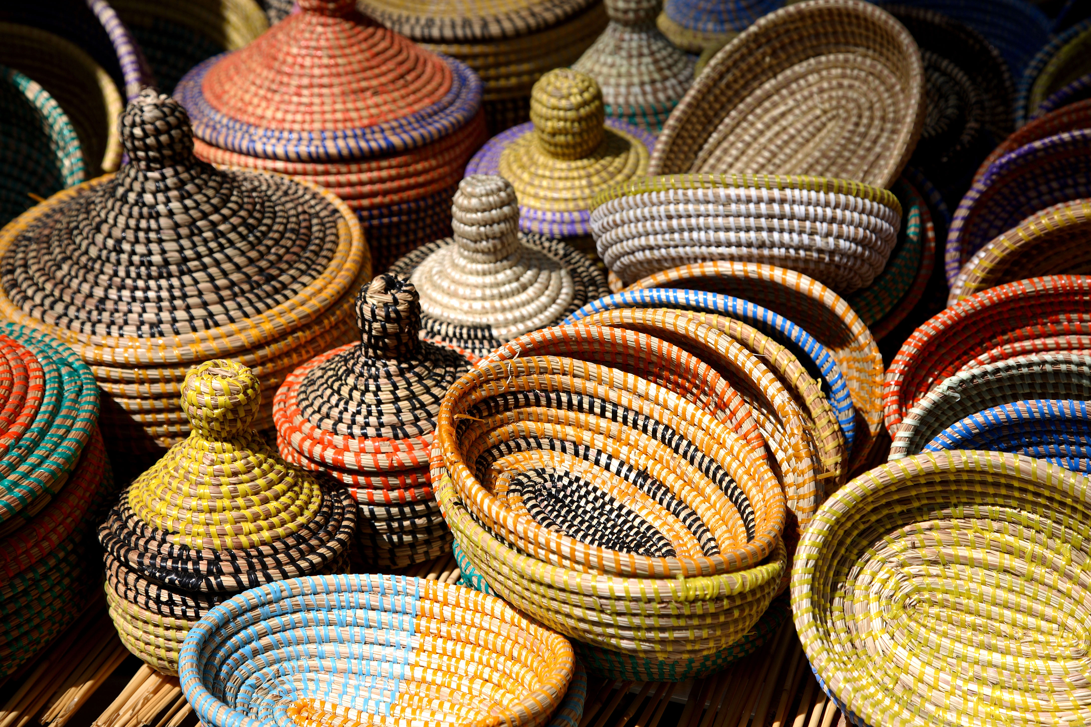 Woven baskets on the market in Arta, Mallorca