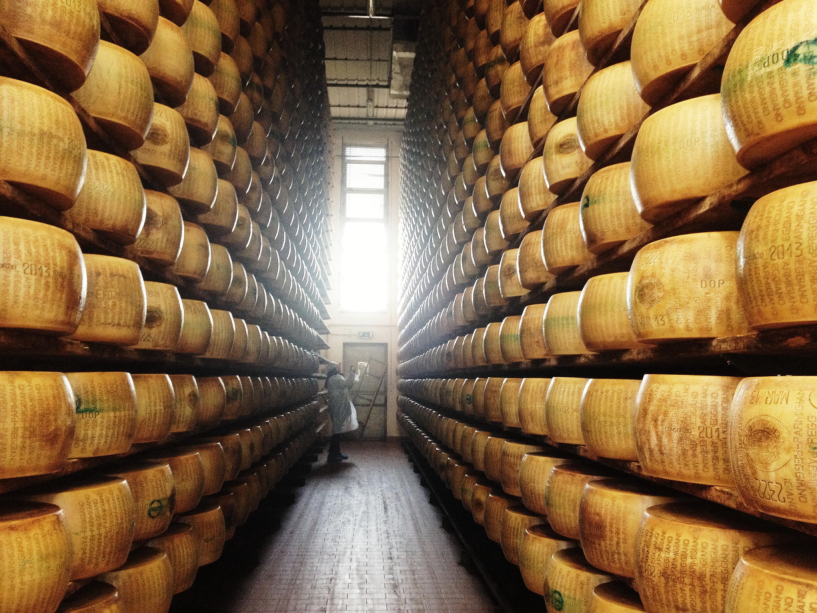 An impressive Parmigiano Reggiano store in Parma, Emilia Romagna